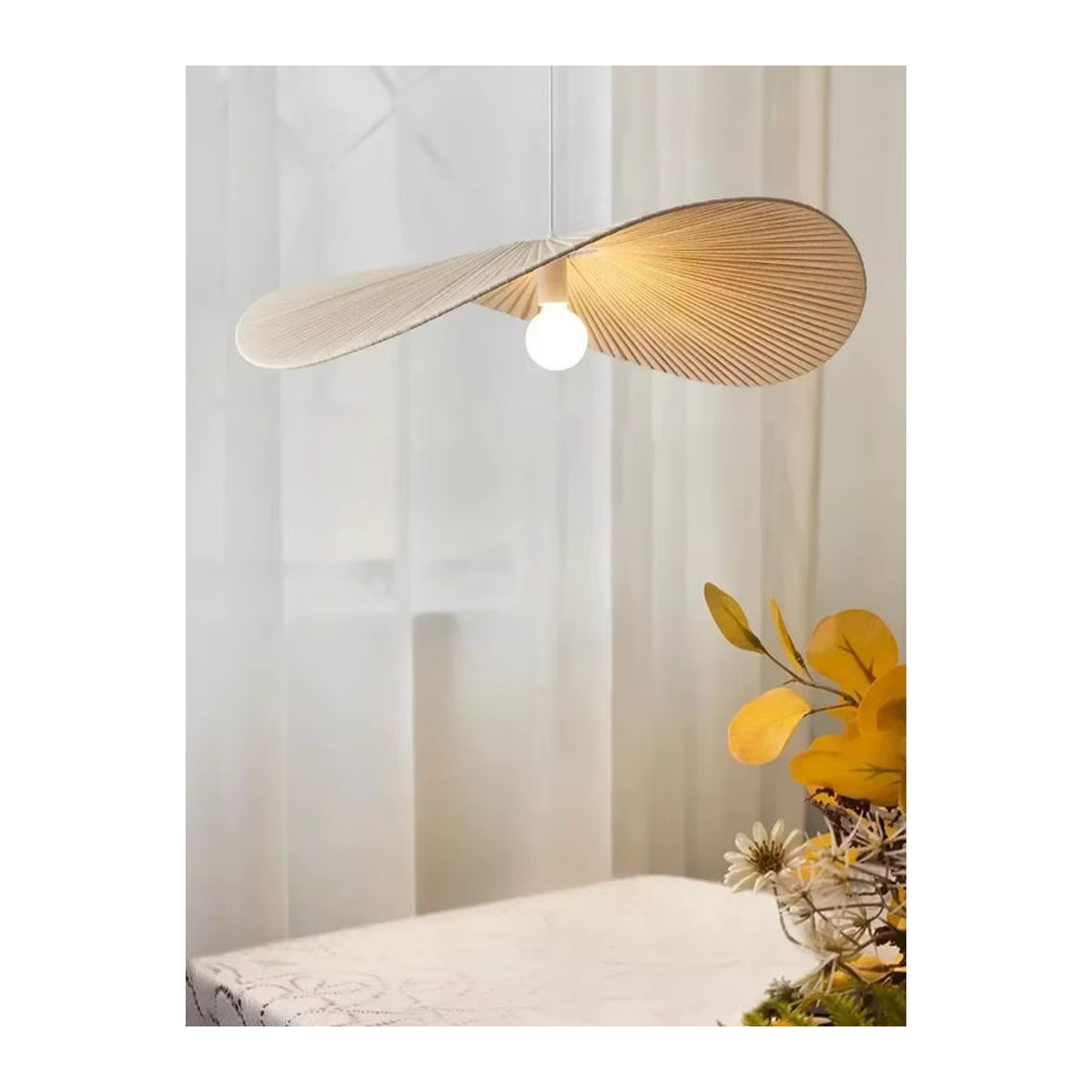 VIGOUS Pendelleuchte aus Stoff in Beige im skandinavischen minimalistischen Design - Bild 3
