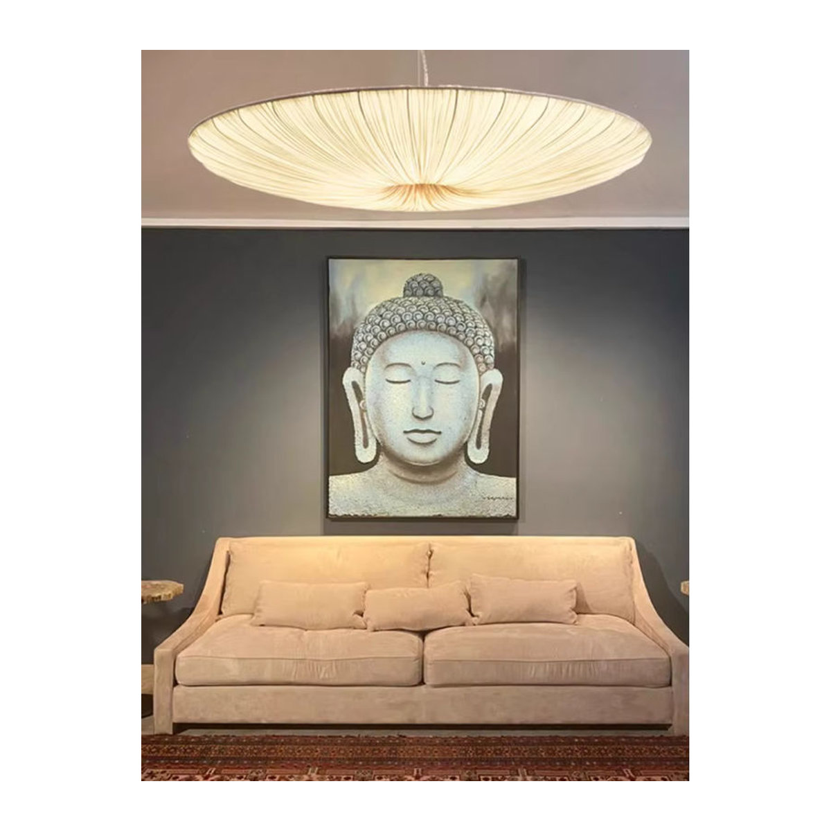 VIGOUS Pendelleuchte im japanischen Wabi Sabi Stil aus Stoff und Papier in Beige - Bild 2