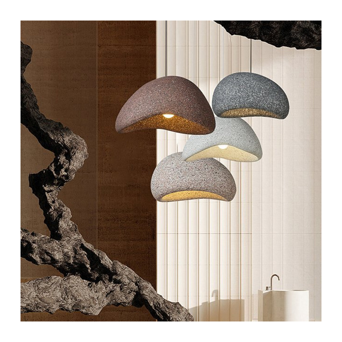 VIGOUS Wabi Sabi Keramik Pendelleuchte im skandinavischen Design, Grau, E27 - Bild 1
