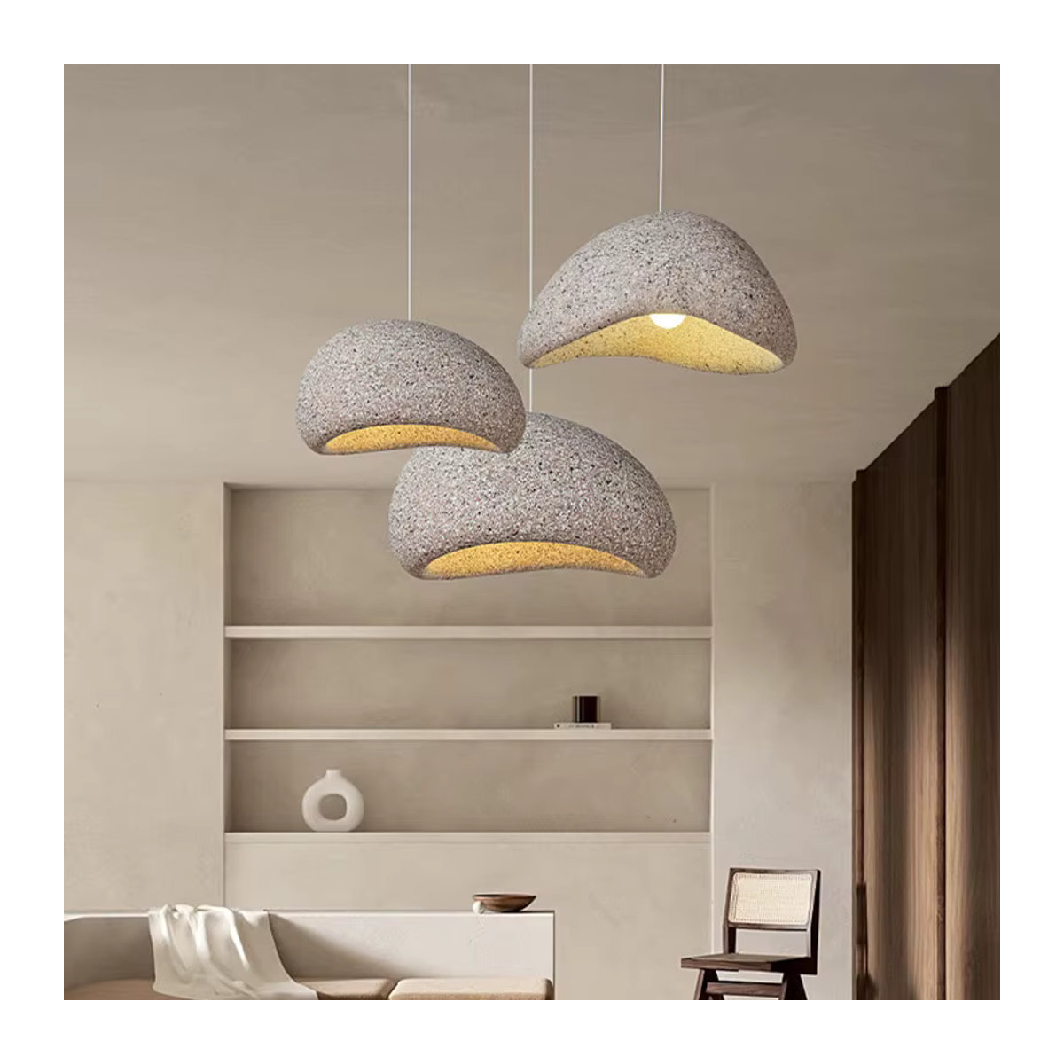 VIGOUS Wabi Sabi Keramik Pendelleuchte im skandinavischen Design, Grau, E27 - Bild 2