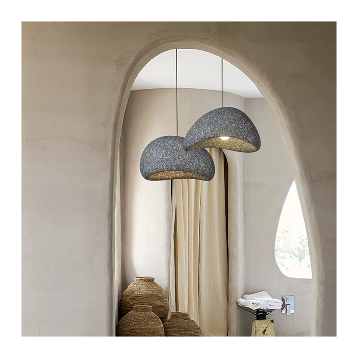 VIGOUS Wabi Sabi Keramik Pendelleuchte im skandinavischen Design, Grau, E27 - Bild 3