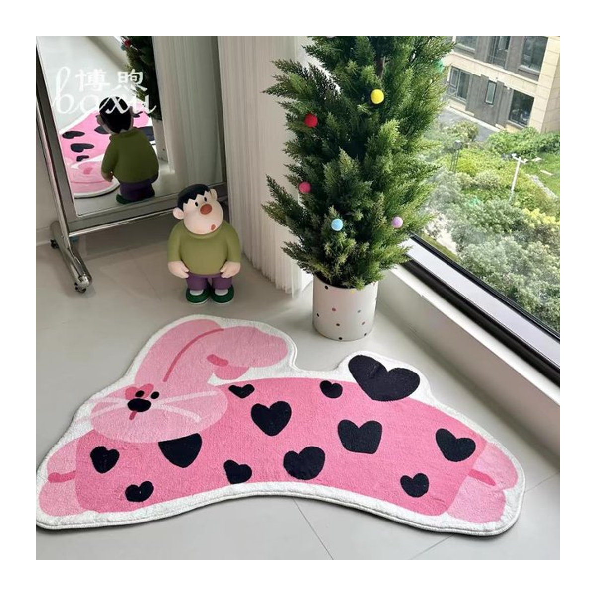 VIKAM Cartoon Niedlicher Kaninchen-Teppich in Rosa für Kinderzimmer und Schlafzimmer, rutschfest und tufted - Bild 1