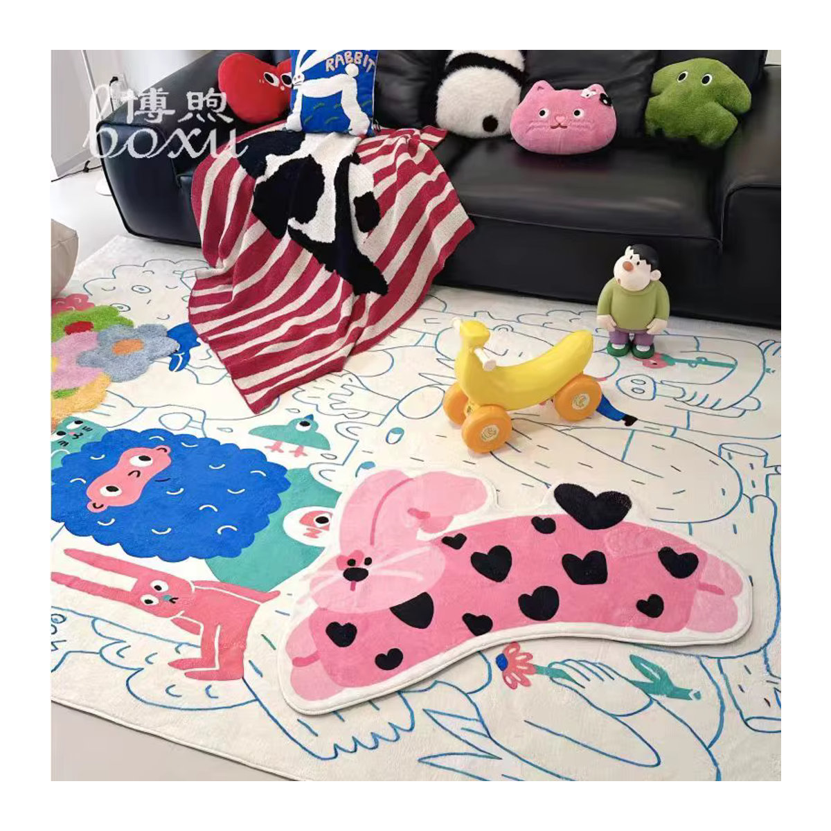 VIKAM Cartoon Niedlicher Kaninchen-Teppich in Rosa für Kinderzimmer und Schlafzimmer, rutschfest und tufted - Bild 2
