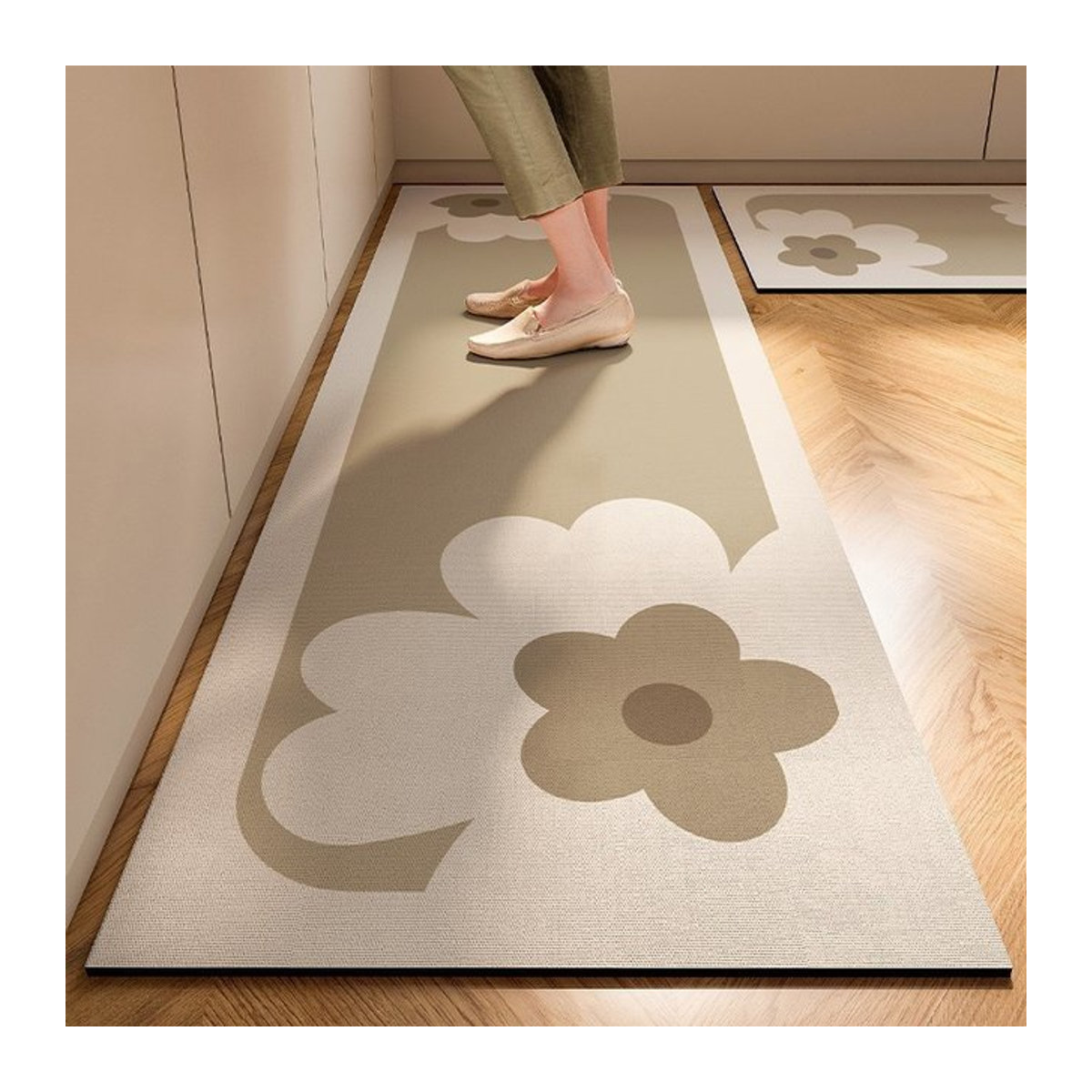 VIKAM Küchen-Bodenmatte aus Kieselgur in Beige, wasser- und ölabsorbierend sowie rutschfest - Bild 1