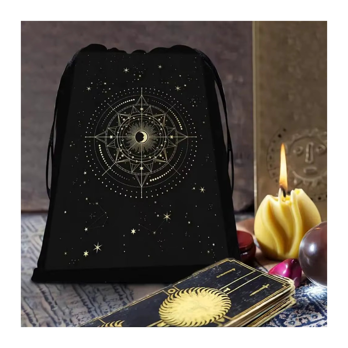 VIKAMA 10 Stück Tarot-Karten-Geschenktüten mit floralem Design in Schwarz, rechteckige Textil-Aufbewahrungstaschen im Bohemian-Stil - Bild 1