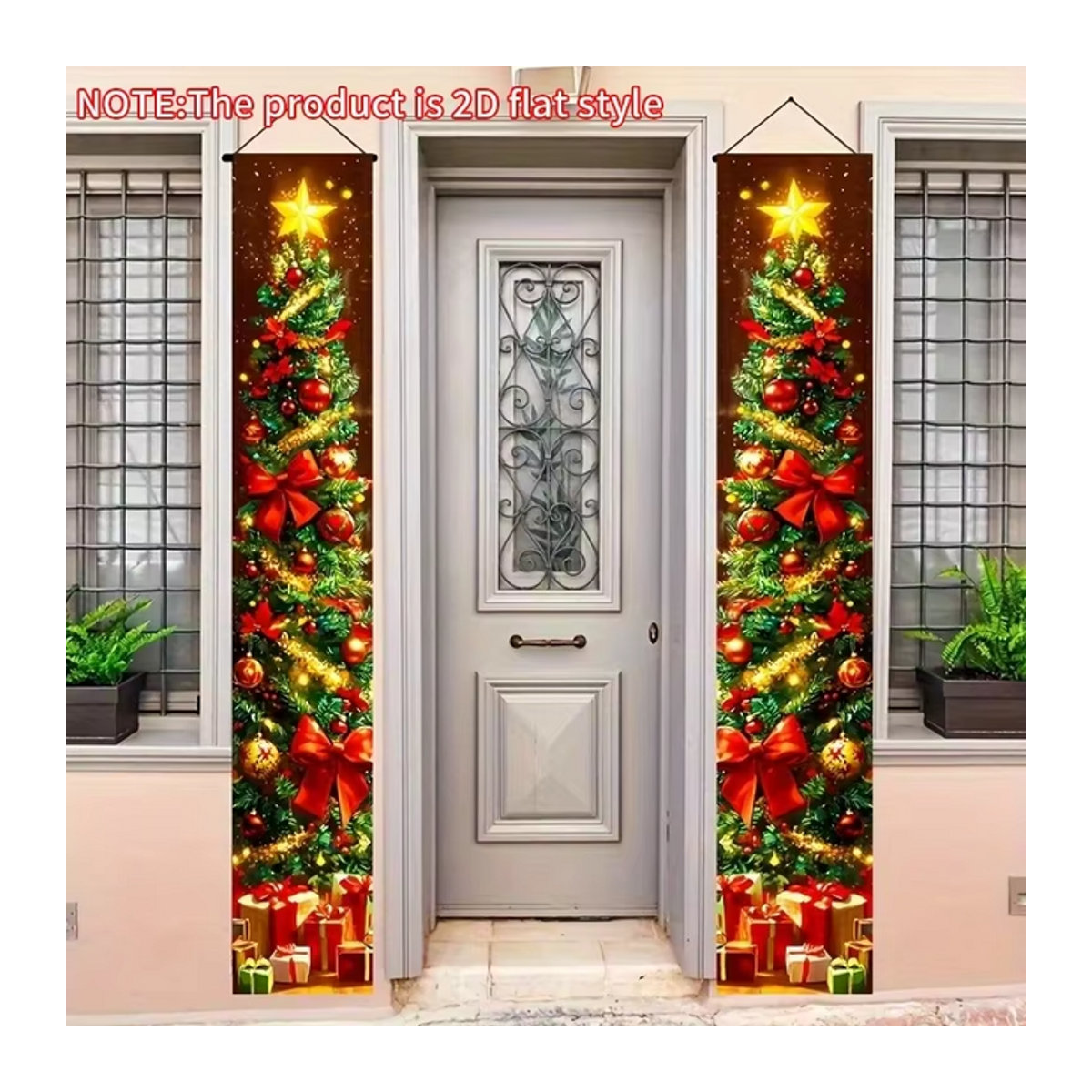VIKAMA 2-teiliges Woven-Weihnachtsbaum Haustür-Paar für festliche Dekorationen in Innen- und Außenbereichen, mehrfarbig - Bild 1