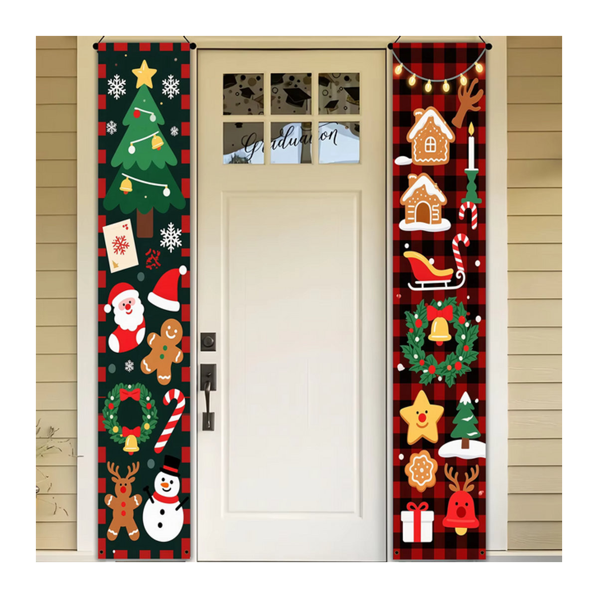 VIKAMA 2er-Set Weihnachtliche Türhänger aus Textil in Mehrfarbig, Rechteckig mit Checkered-Design - Bild 1