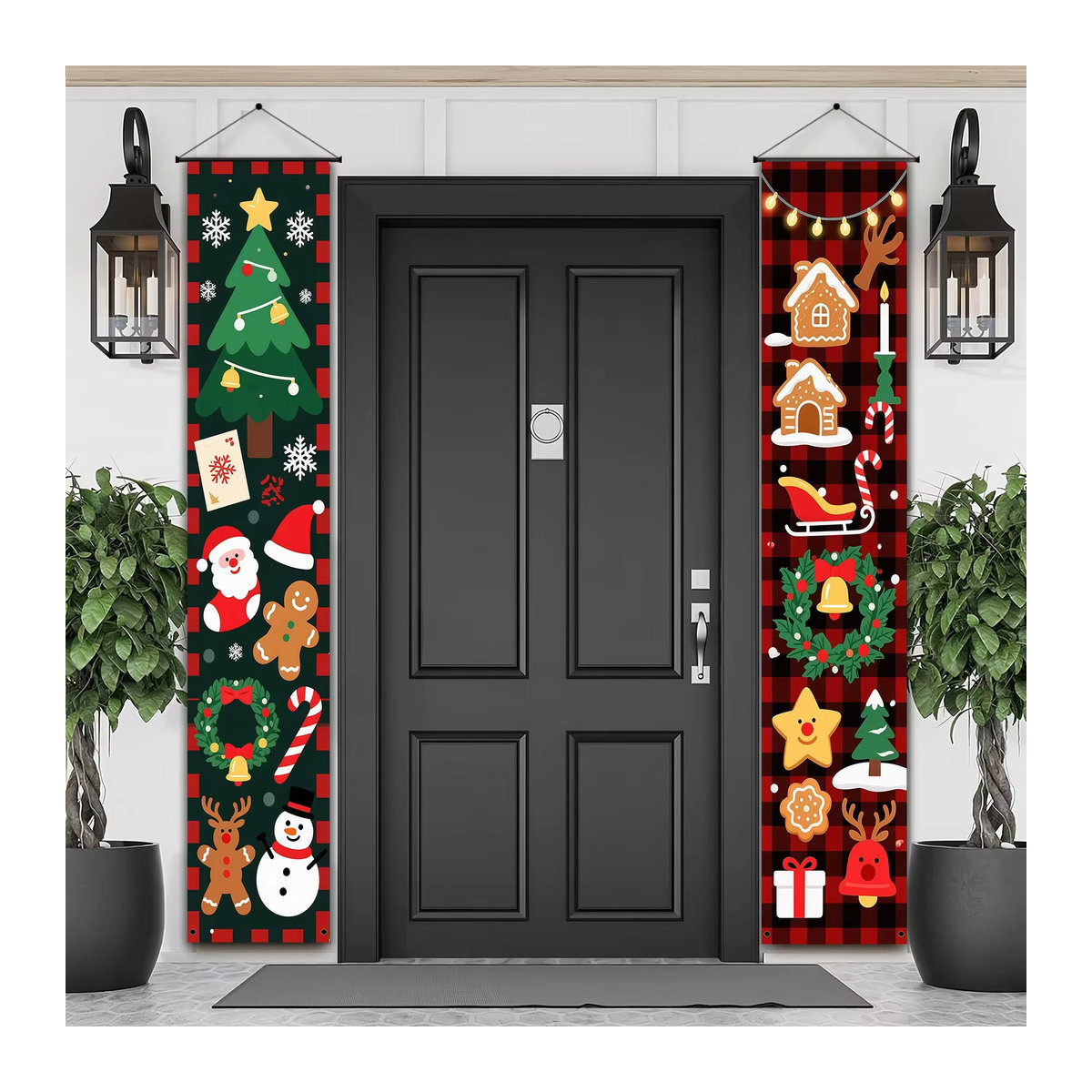 VIKAMA 2er-Set Weihnachtliche Türhänger aus Textil in Mehrfarbig, Rechteckig mit Checkered-Design - Bild 2