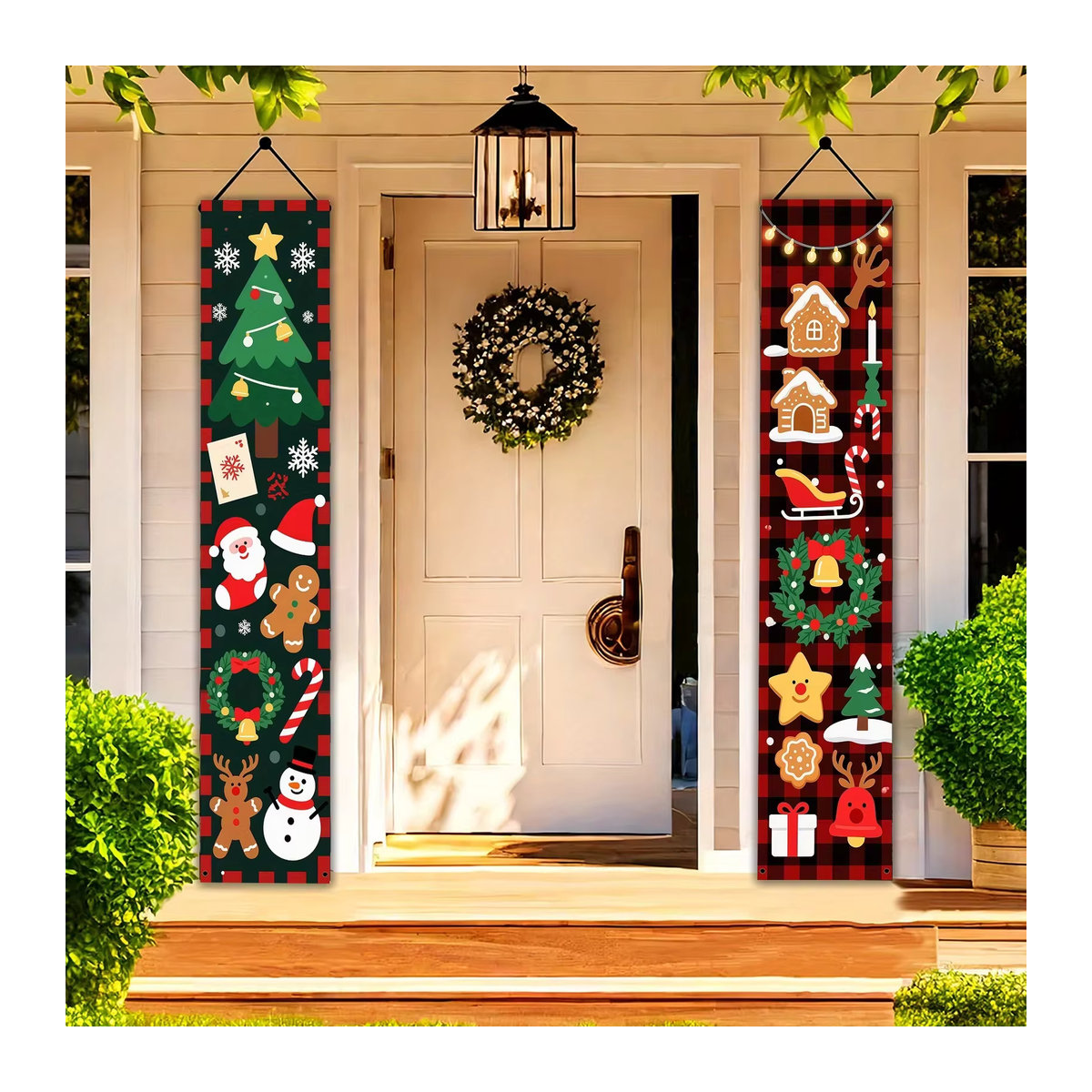 VIKAMA 2er-Set Weihnachtliche Türhänger aus Textil in Mehrfarbig, Rechteckig mit Checkered-Design - Bild 3