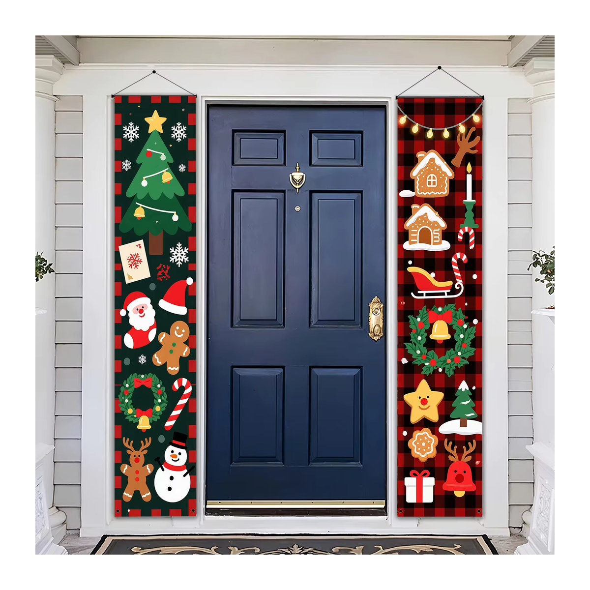 VIKAMA 2er-Set Weihnachtliche Türhänger aus Textil in Mehrfarbig, Rechteckig mit Checkered-Design - Bild 4
