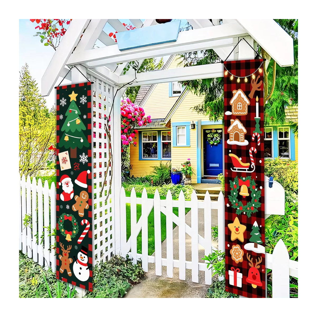 VIKAMA 2er-Set Weihnachtliche Türhänger aus Textil in Mehrfarbig, Rechteckig mit Checkered-Design - Bild 5