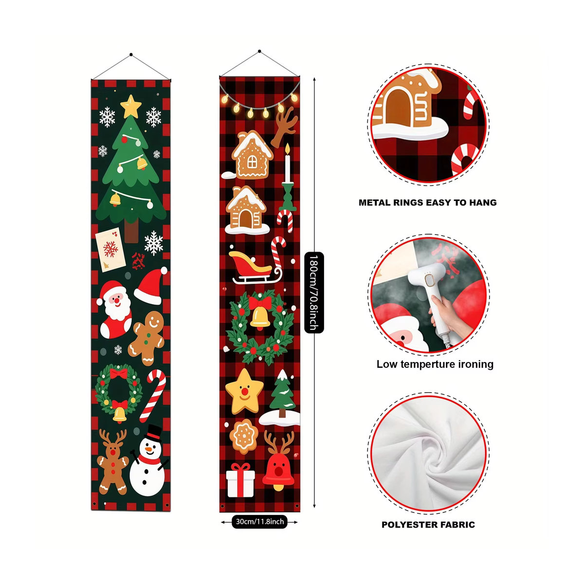 VIKAMA 2er-Set Weihnachtliche Türhänger aus Textil in Mehrfarbig, Rechteckig mit Checkered-Design - Bild 6