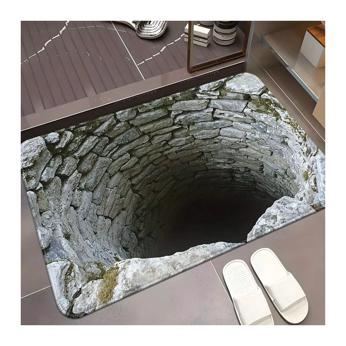 VIKAMA 3D-Fußmatte aus Polyester in Grau, wasserabsorbierend und rutschfest - Bild 3