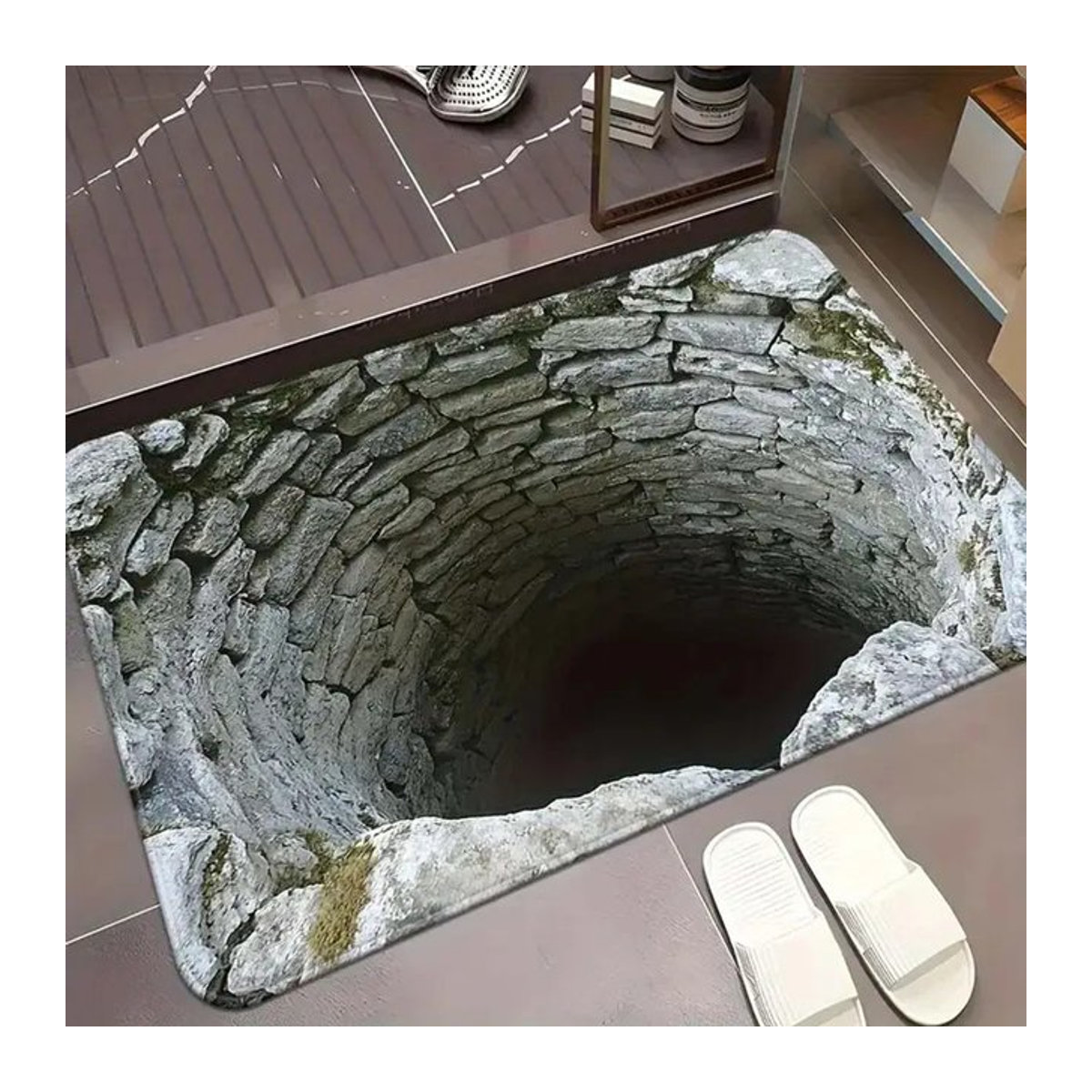 VIKAMA 3D Optische Illusion Teppich in Grau mit modernem Print als rutschfeste Fußmatte für Wohnzimmer, Schlafzimmer oder Badezimmer - Bild 1