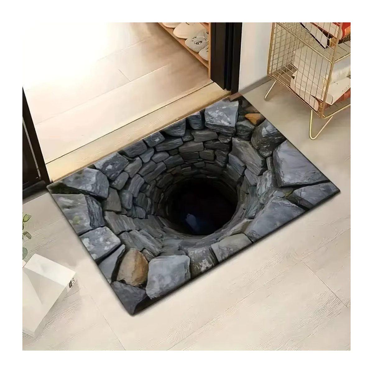 VIKAMA 3D Optische Illusion Teppich in Grau mit modernem Print als rutschfeste Fußmatte für Wohnzimmer, Schlafzimmer oder Badezimmer - Bild 2
