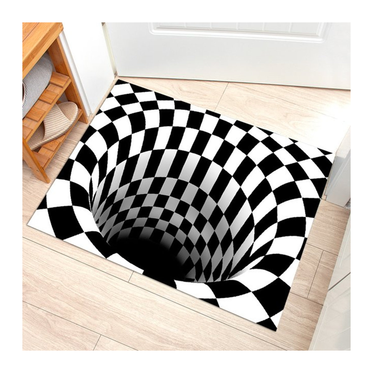 VIKAMA 3D Schwindel-Bodenmatte aus Kristallsamt in Schwarz als rutschfeste Eingangstürmatte für deine Heimdekoration - Bild 1