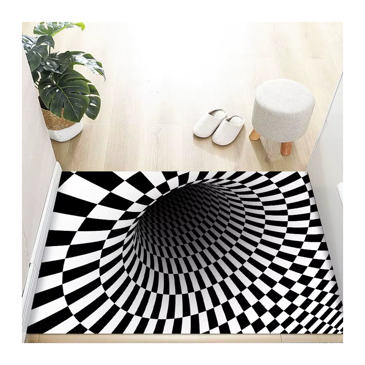 VIKAMA 3D Schwindel-Bodenmatte aus Kristallsamt in Schwarz als rutschfeste Eingangstürmatte für deine Heimdekoration - Bild 2
