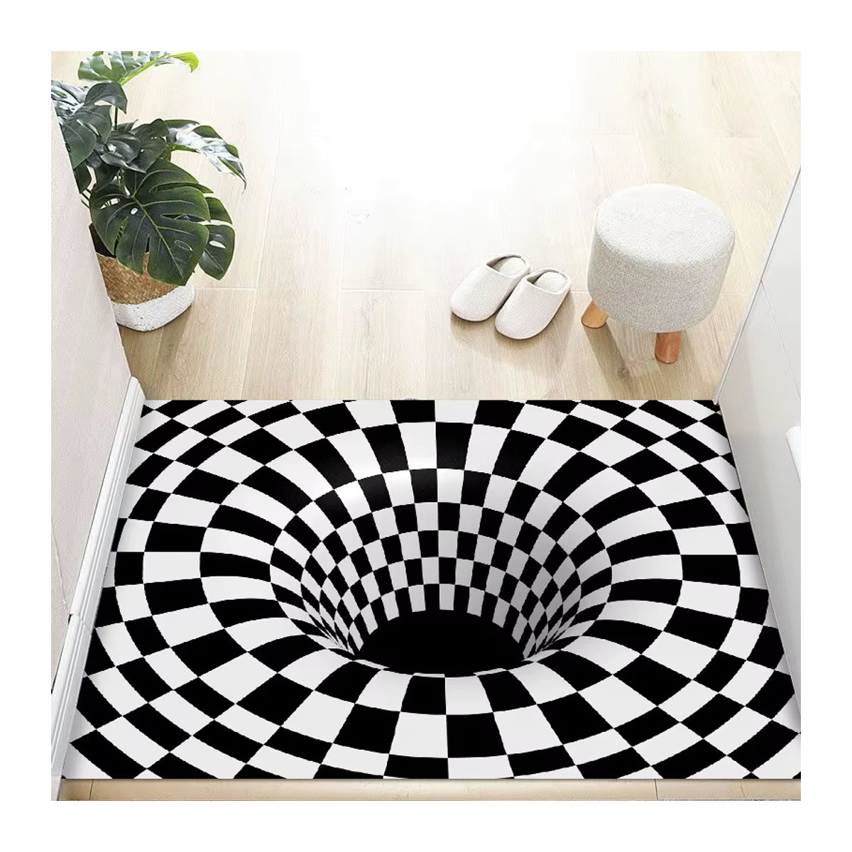 VIKAMA 3D Schwindel-Bodenmatte aus Kristallsamt in Schwarz als rutschfeste Eingangstürmatte für deine Heimdekoration - Bild 3