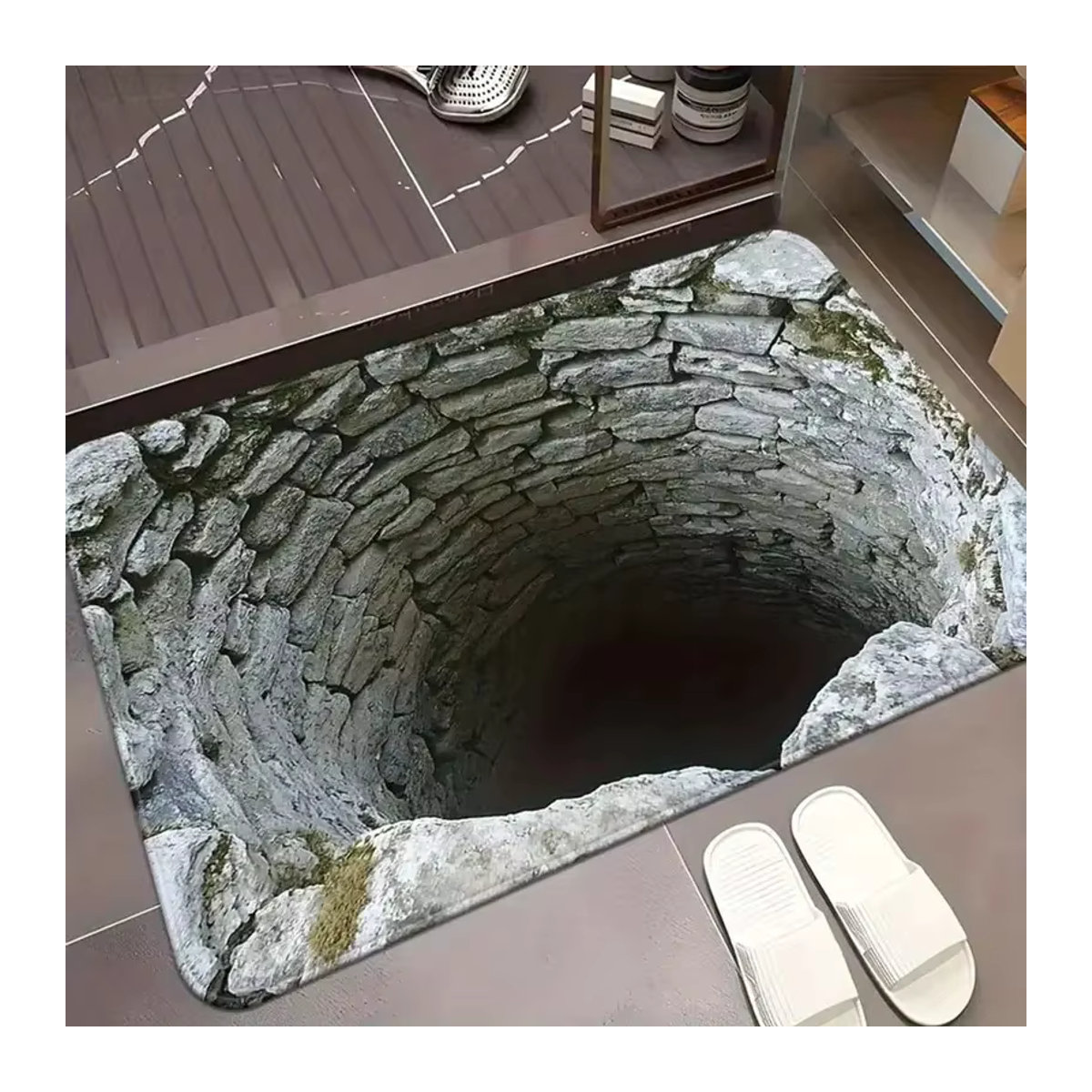 VIKAMA 3D-Teppich mit optischer Täuschung in Grau als dekorative Fußmatte für Wohnzimmer, Schlafzimmer oder Badezimmer - Bild 3