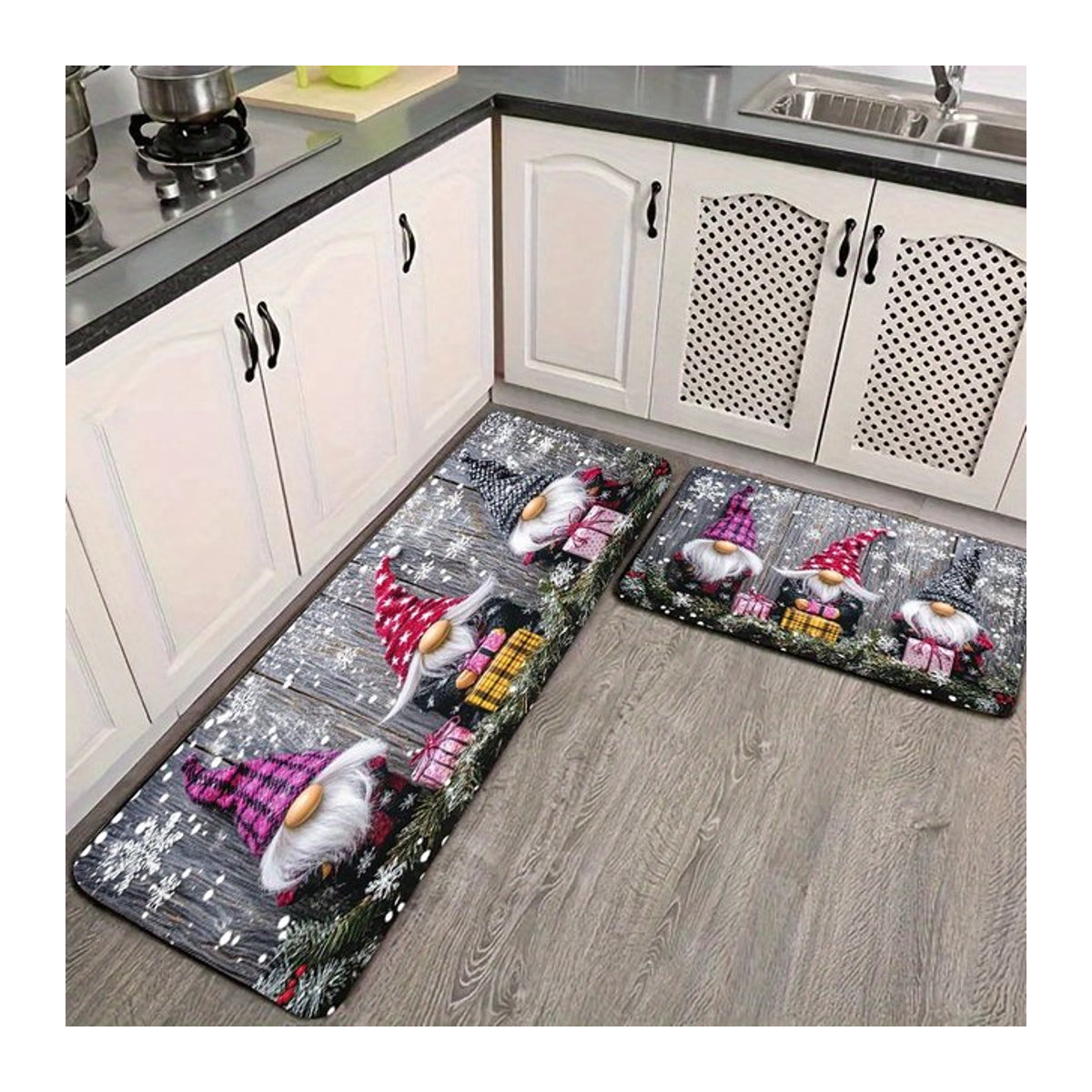 VIKAMA 3er-Set Weihnachtsteppiche und Fußmatten mehrfarbig für Küche, Wohnzimmer und Schlafzimmer - Bild 1