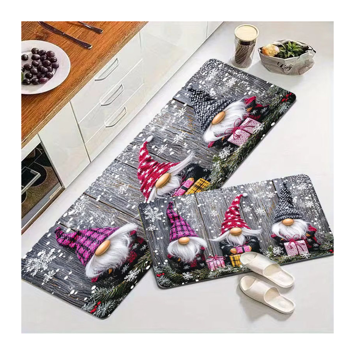 VIKAMA 3er-Set Weihnachtsteppiche und Fußmatten mehrfarbig für Küche, Wohnzimmer und Schlafzimmer - Bild 2