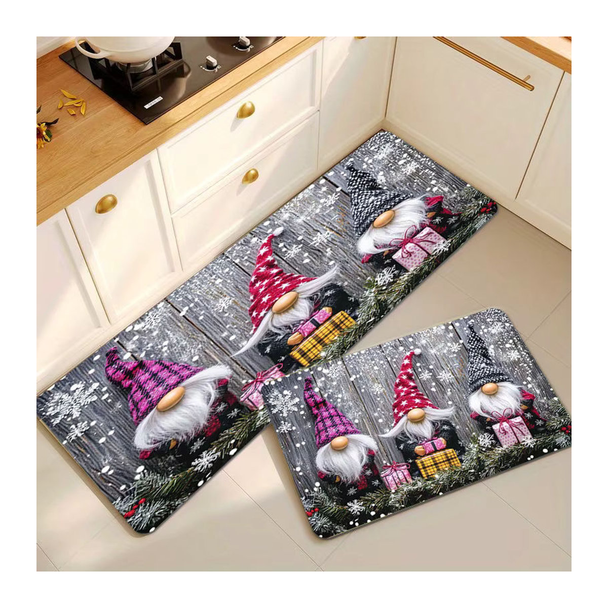 VIKAMA 3er-Set Weihnachtsteppiche und Fußmatten mehrfarbig für Küche, Wohnzimmer und Schlafzimmer - Bild 3