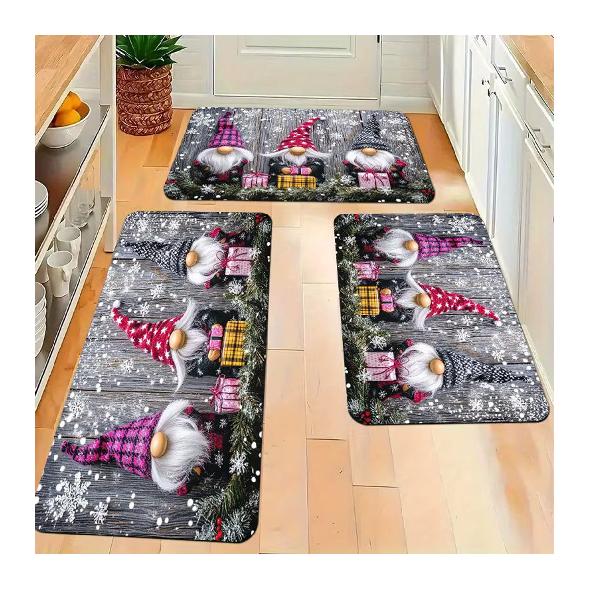 VIKAMA 3er-Set Weihnachtsteppiche und Fußmatten mehrfarbig für Küche, Wohnzimmer und Schlafzimmer - Bild 4