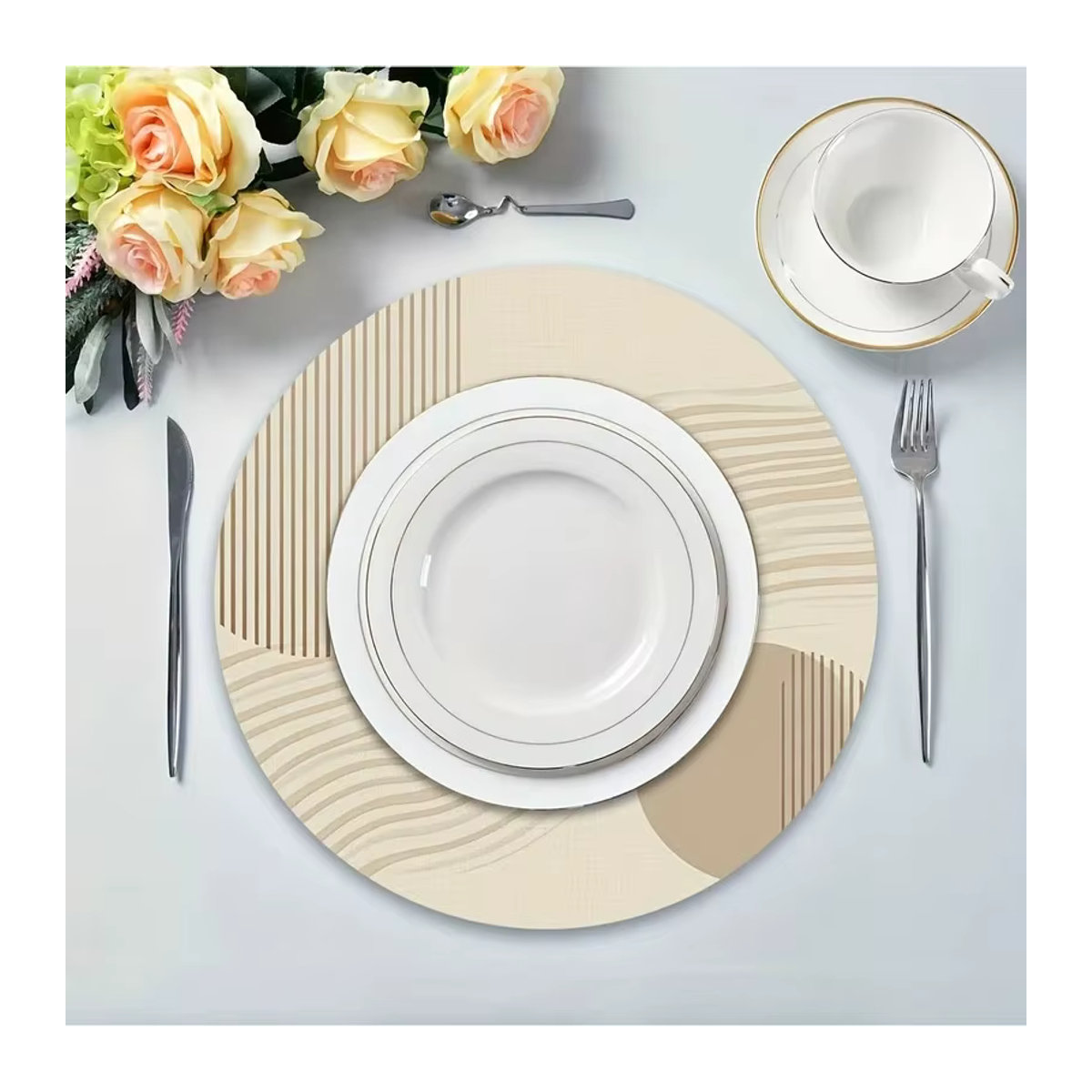VIKAMA 4-teiliges rundes Tischset in Beige für Küche und Esstisch - Bild 3
