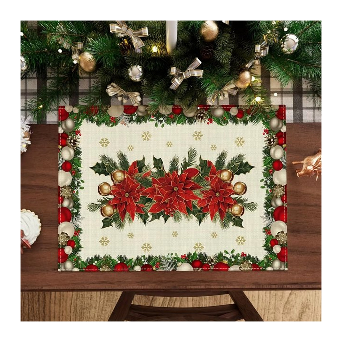 VIKAMA 4er Set dekorative Weihnachts-Tischsets, wasserdicht und wärmeisolierend, mehrfarbig - Bild 1