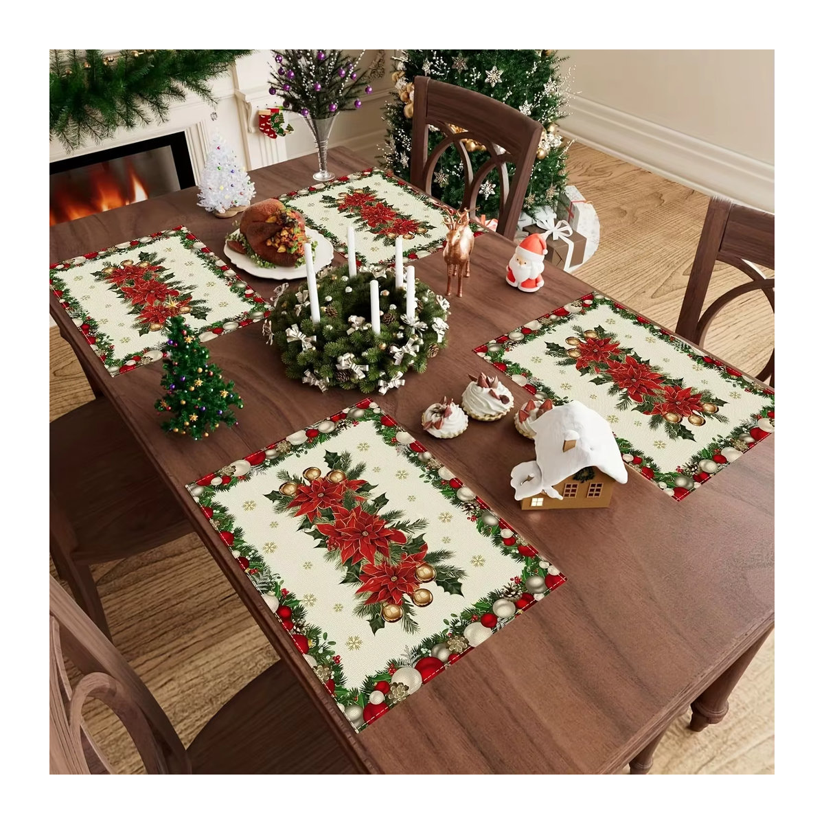 VIKAMA 4er Set dekorative Weihnachts-Tischsets, wasserdicht und wärmeisolierend, mehrfarbig - Bild 3