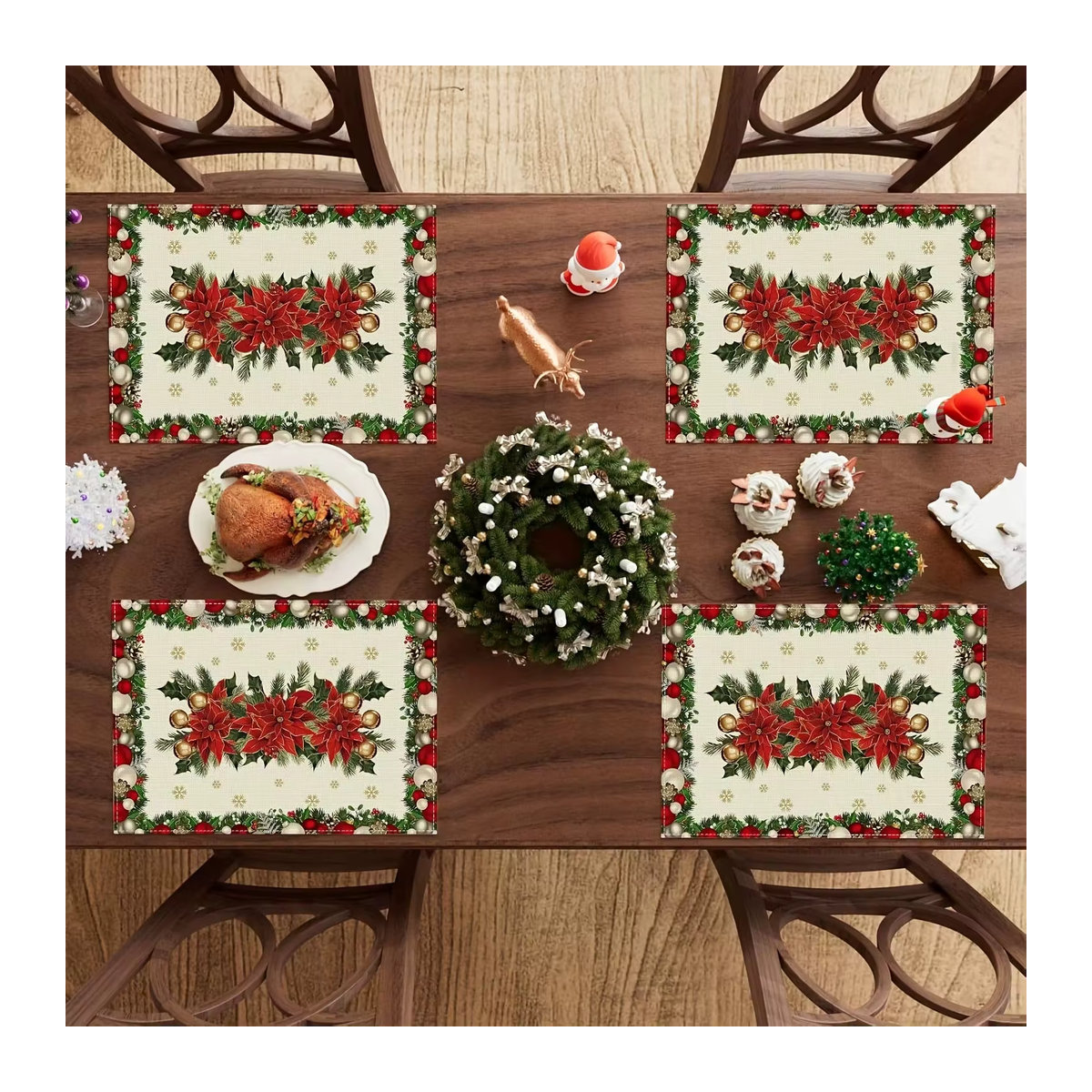 VIKAMA 4er Set dekorative Weihnachts-Tischsets, wasserdicht und wärmeisolierend, mehrfarbig - Bild 4