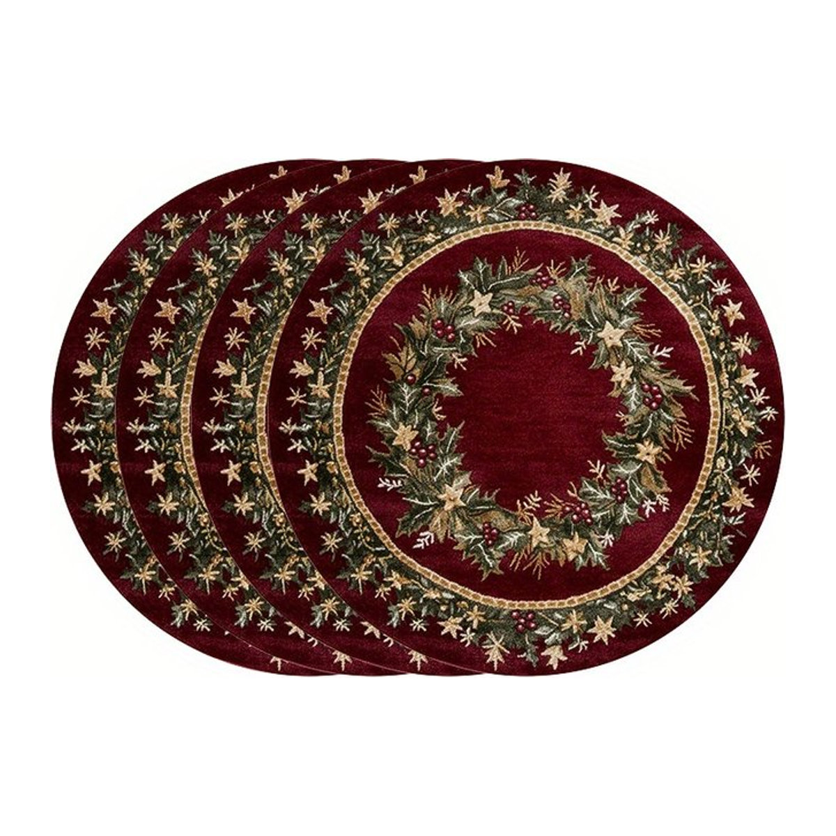 VIKAMA 4er Set Weihnachtliche Tischsets mit Holly Leaf und Berry Design in Rot - Bild 1