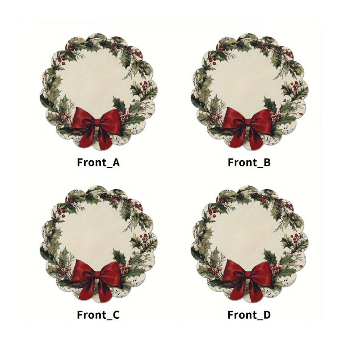 VIKAMA 4er-Set Weihnachts-Tischdeko mit Holly Berry Motiv, floralem Design und Wellenrand, mehrfarbig, Textil - Bild 2