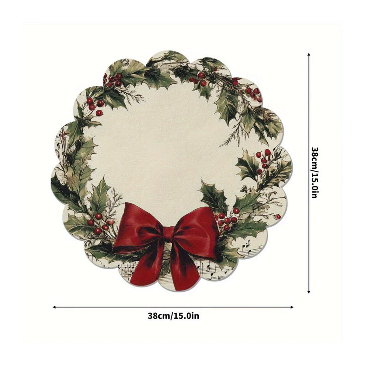 VIKAMA 4er-Set Weihnachts-Tischdeko mit Holly Berry Motiv, floralem Design und Wellenrand, mehrfarbig, Textil - Bild 5