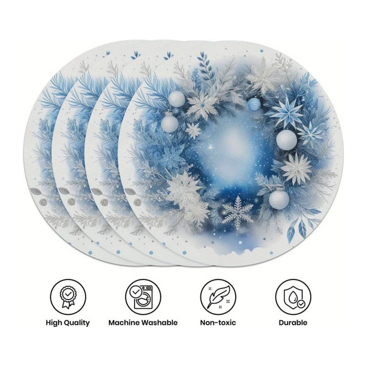 VIKAMA 4er-Set Weihnachts-Tischsets mit Schneeflocken- und Stechpalmen-Design in Rot und Blau - Bild 1