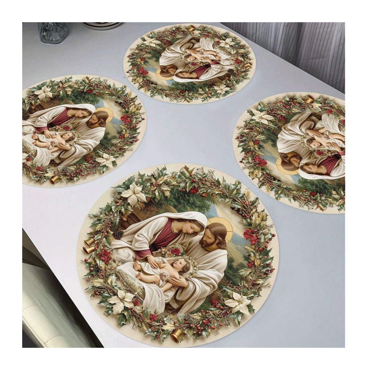 VIKAMA 4er-Set Weihnachtsdekoration mit Stechpalmenblatt, Beeren und Glocken in Weiß und Mehrfarbig - Bild 2