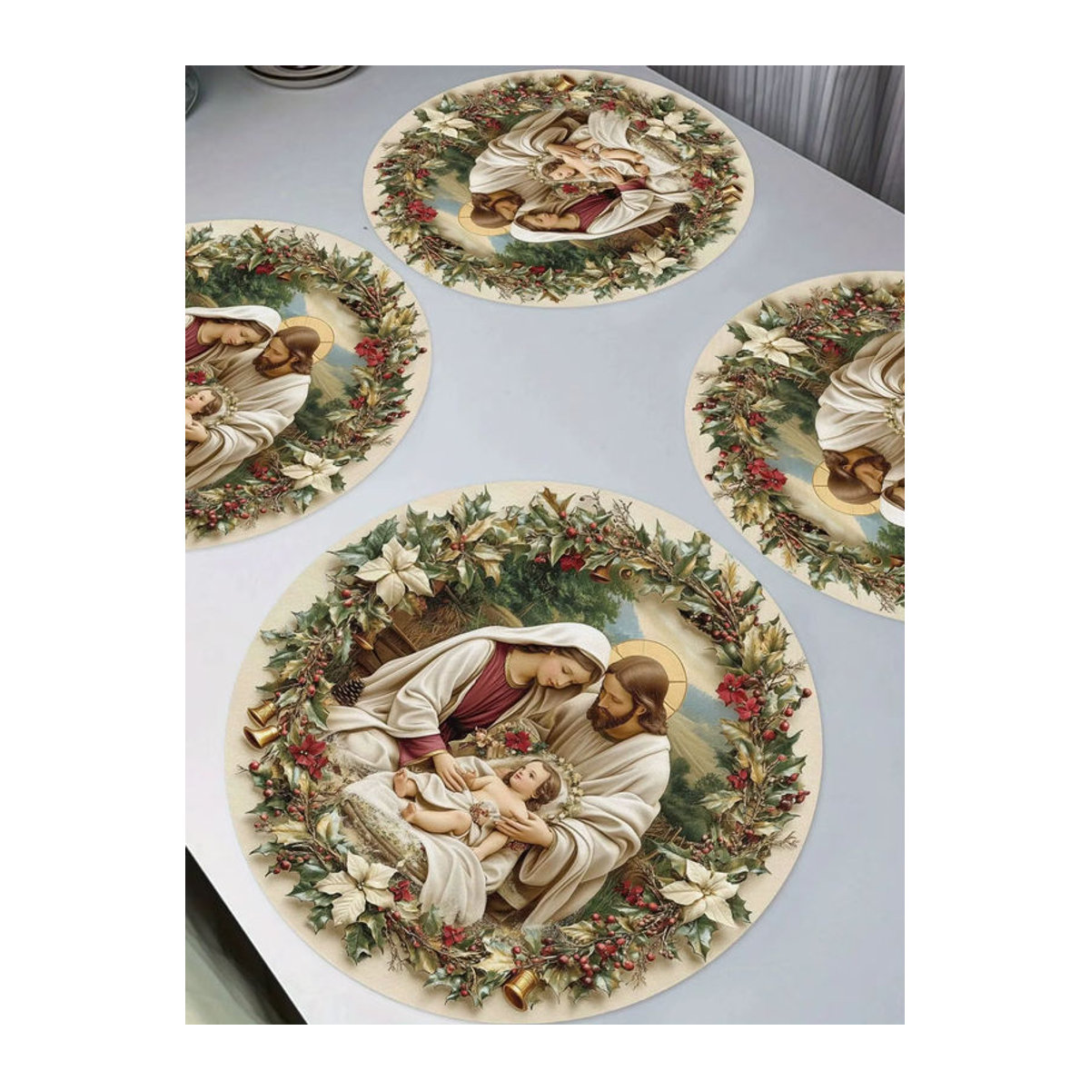 VIKAMA 4er-Set Weihnachtsdekoration mit Stechpalmenblatt, Beeren und Glocken in Weiß und Mehrfarbig - Bild 5