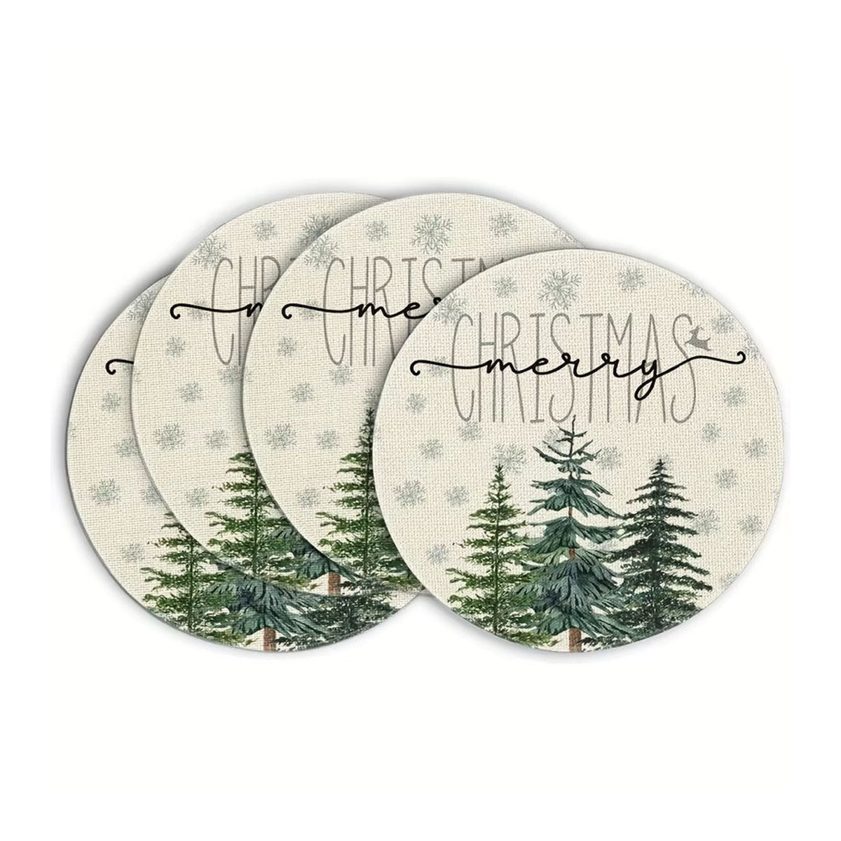 VIKAMA 4er Set Weihnachtsmattenset Beige mit Schneeflocken und Kiefernzweigen für Esstisch und Restaurant Dekoration - Bild 5