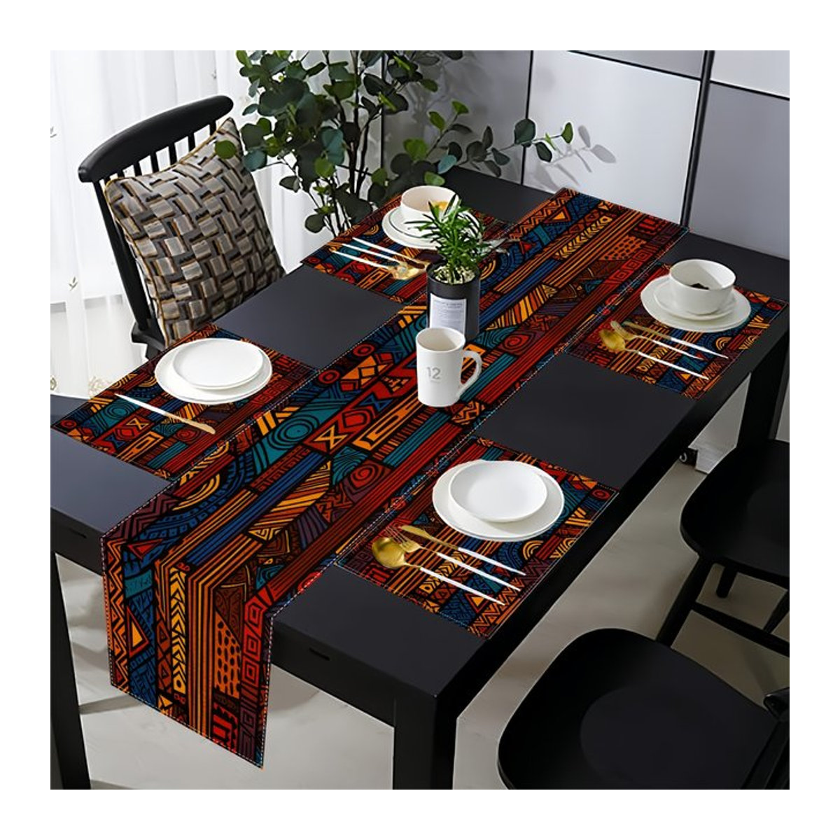 VIKAMA 5/7-teiliges Tischdecken-Set im amerikanischen Ethno-Stil mit buntem geometrischem Fransendesign, mehrfarbig - Bild 1