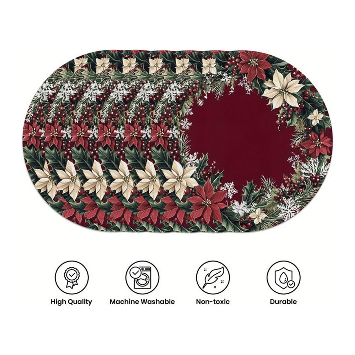 VIKAMA 6er Set Weihnachtliche Tischsets mit Holly Blättern und roten Beeren in Rot, Grün und Weiß - Bild 1