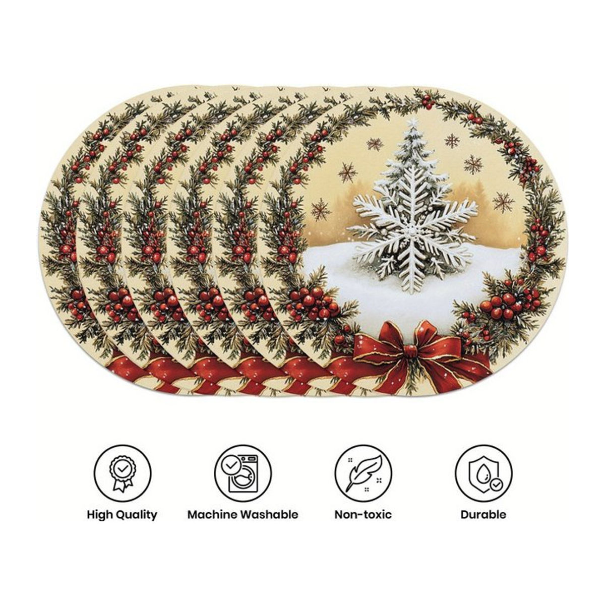 VIKAMA 6er Set Weihnachts Tischdeko mit Tannenzapfen, roten Beeren, Schleifen und Schneeflocken in Rot und Mehrfarbig - Bild 1