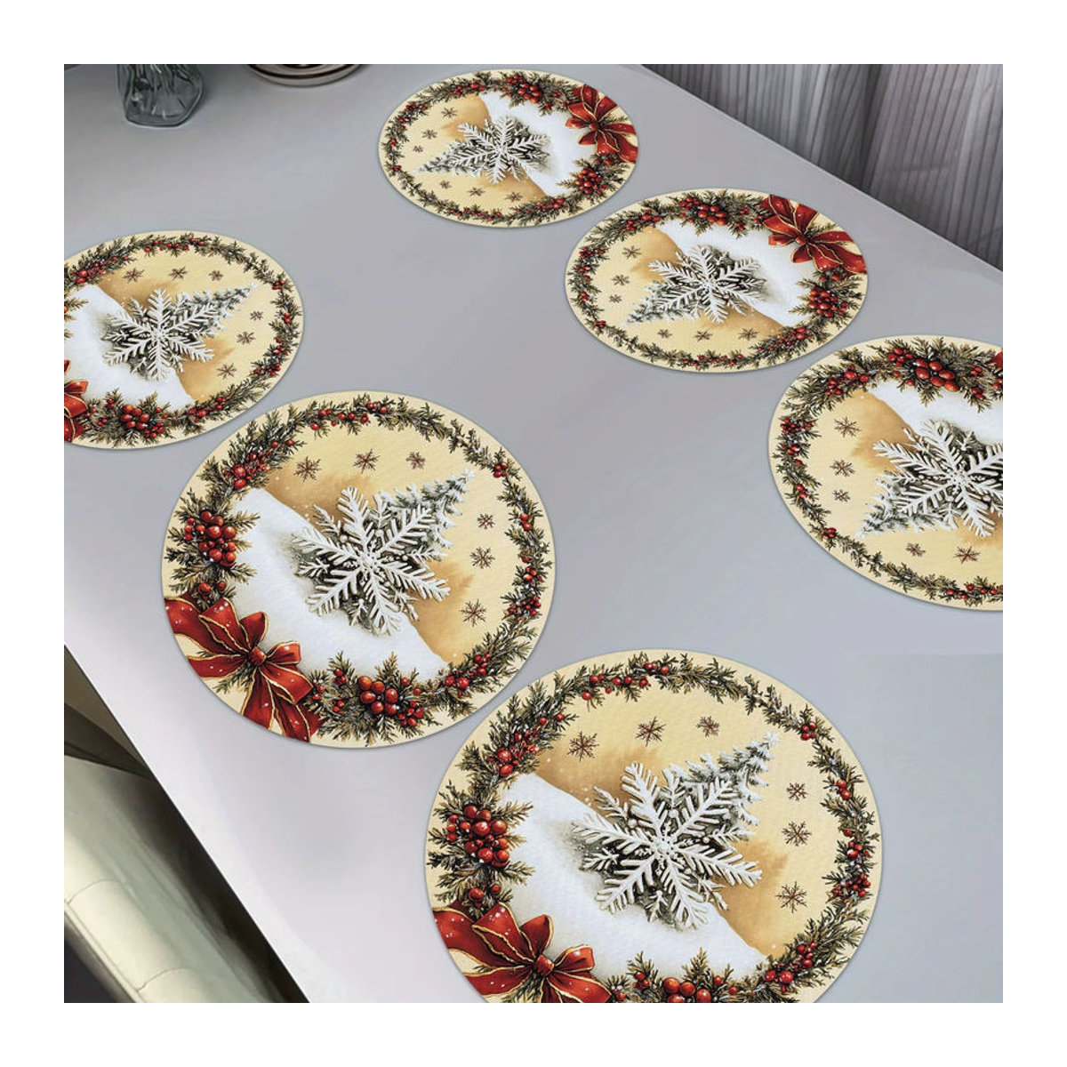 VIKAMA 6er Set Weihnachts Tischdeko mit Tannenzapfen, roten Beeren, Schleifen und Schneeflocken in Rot und Mehrfarbig - Bild 2