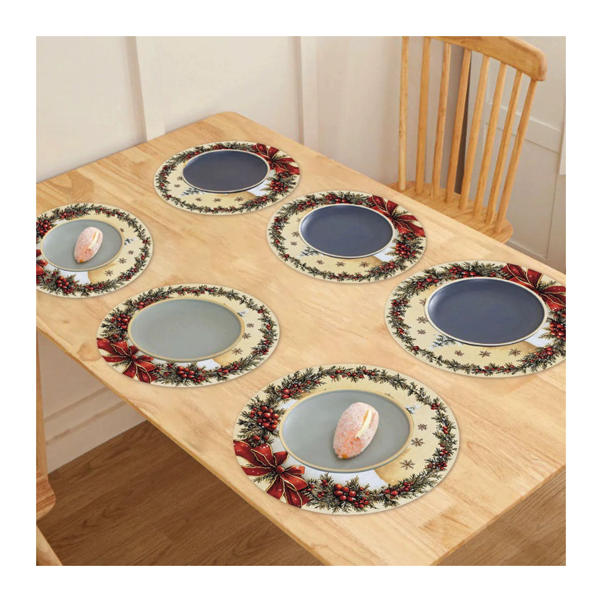 VIKAMA 6er Set Weihnachts Tischdeko mit Tannenzapfen, roten Beeren, Schleifen und Schneeflocken in Rot und Mehrfarbig - Bild 4