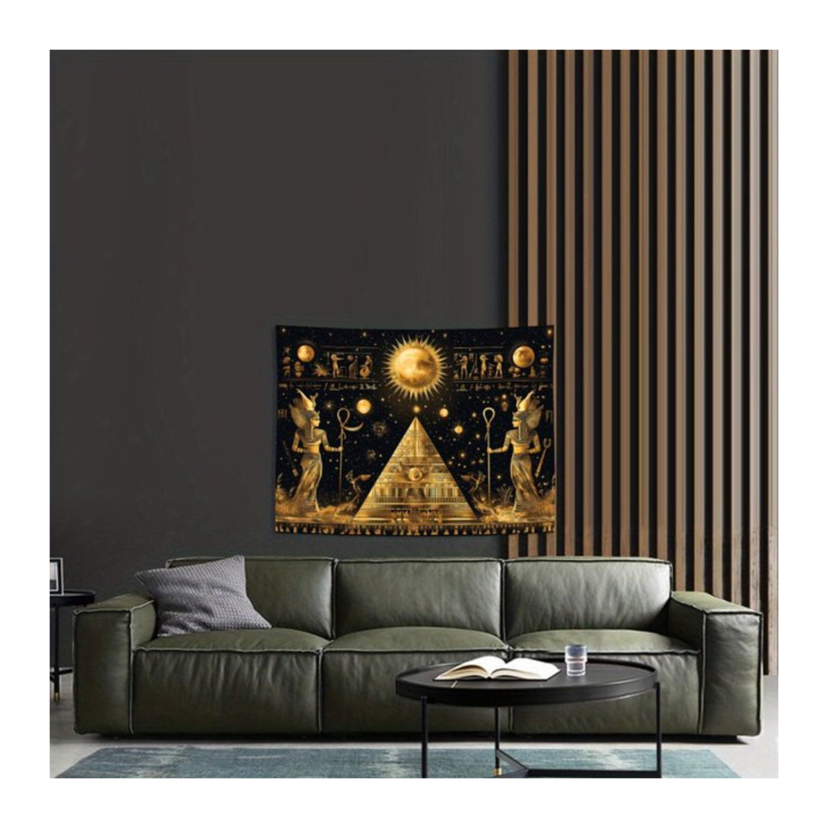 VIKAMA Ägyptischer Luxus-Wandteppich in Schwarz und Gold, Waschbare Wanddekoration mit abstraktem Muster für Wohnzimmer, Schlafzimmer und Büro - Bild 1