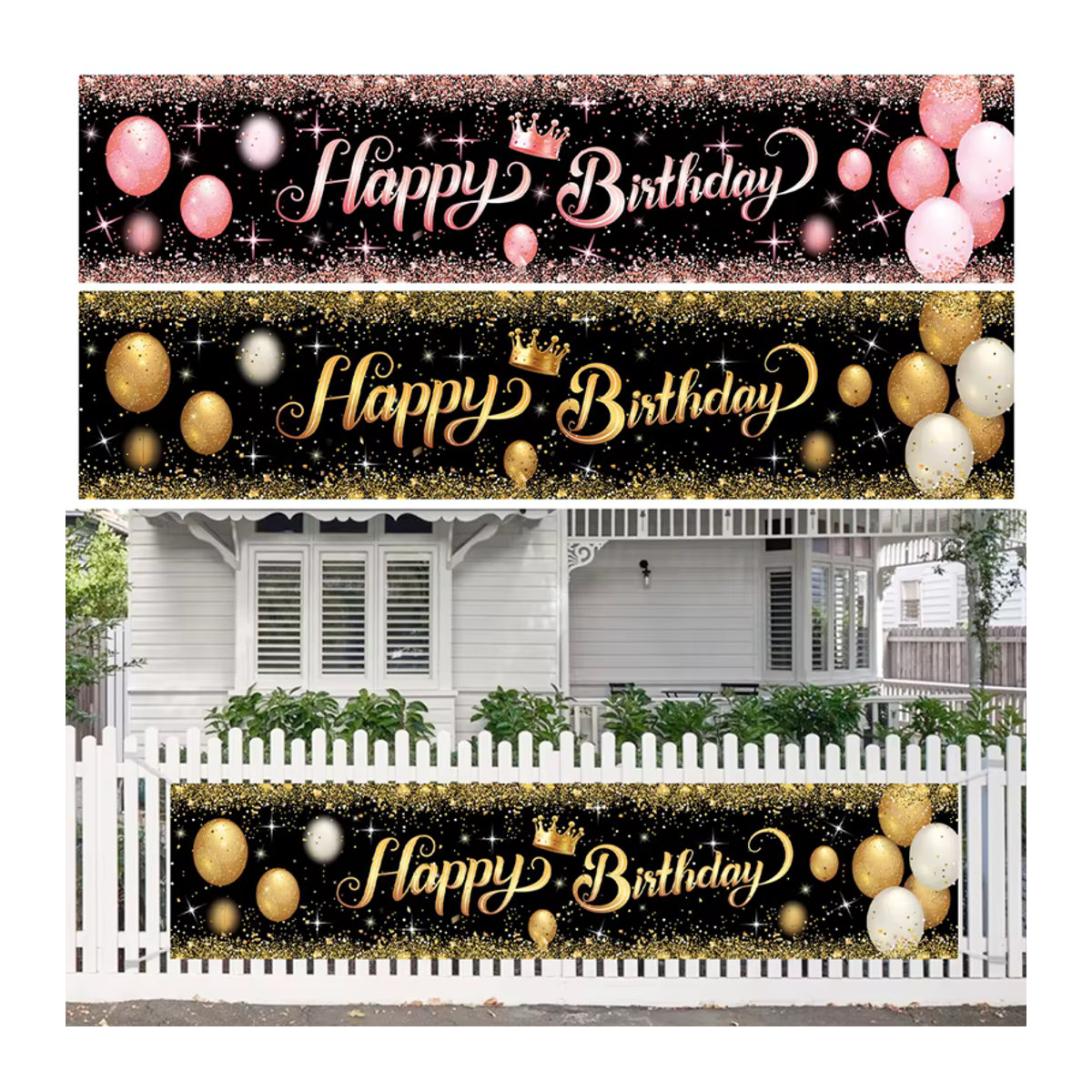 VIKAMA Alles Gute zum Geburtstag Banner Dekoration in Schwarz und Gold für Erwachsene als Party-Hintergrund und Foto-Requisiten - Bild 5
