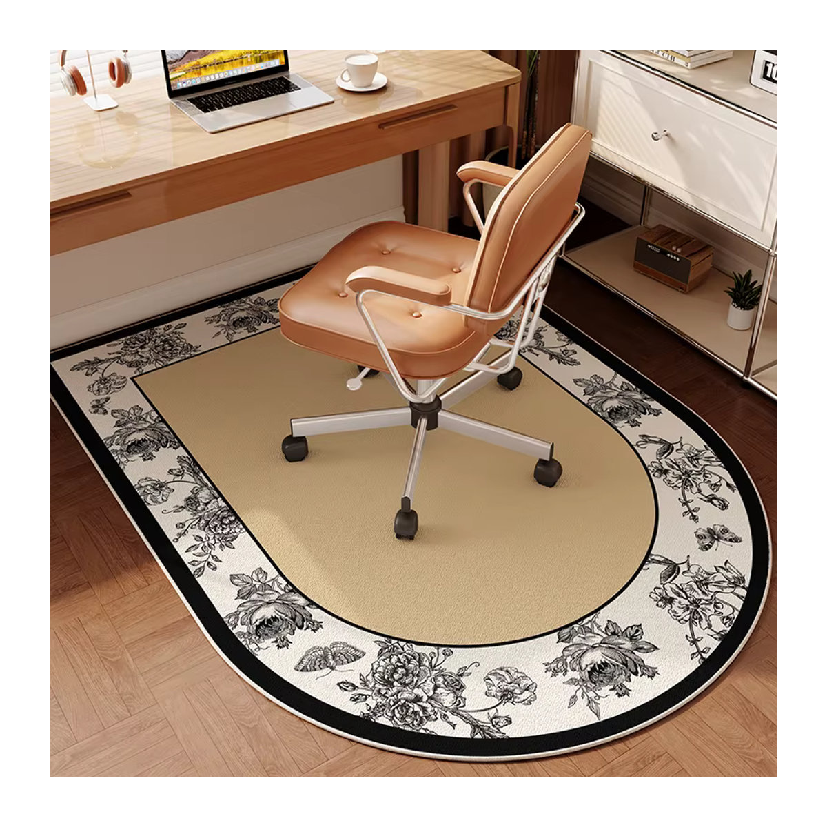 VIKAMA American Floral gebogener Teppich in Weiß mit floralem Print - Bild 2
