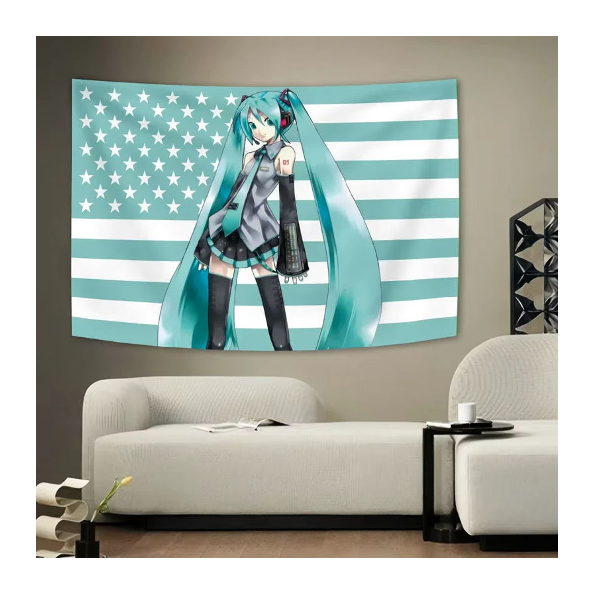 VIKAMA Anime-Style Wandteppich mit Amerikanischer Flagge und Sternen, mehrfarbig, B: 150 cm, H: 100 cm - Bild 1