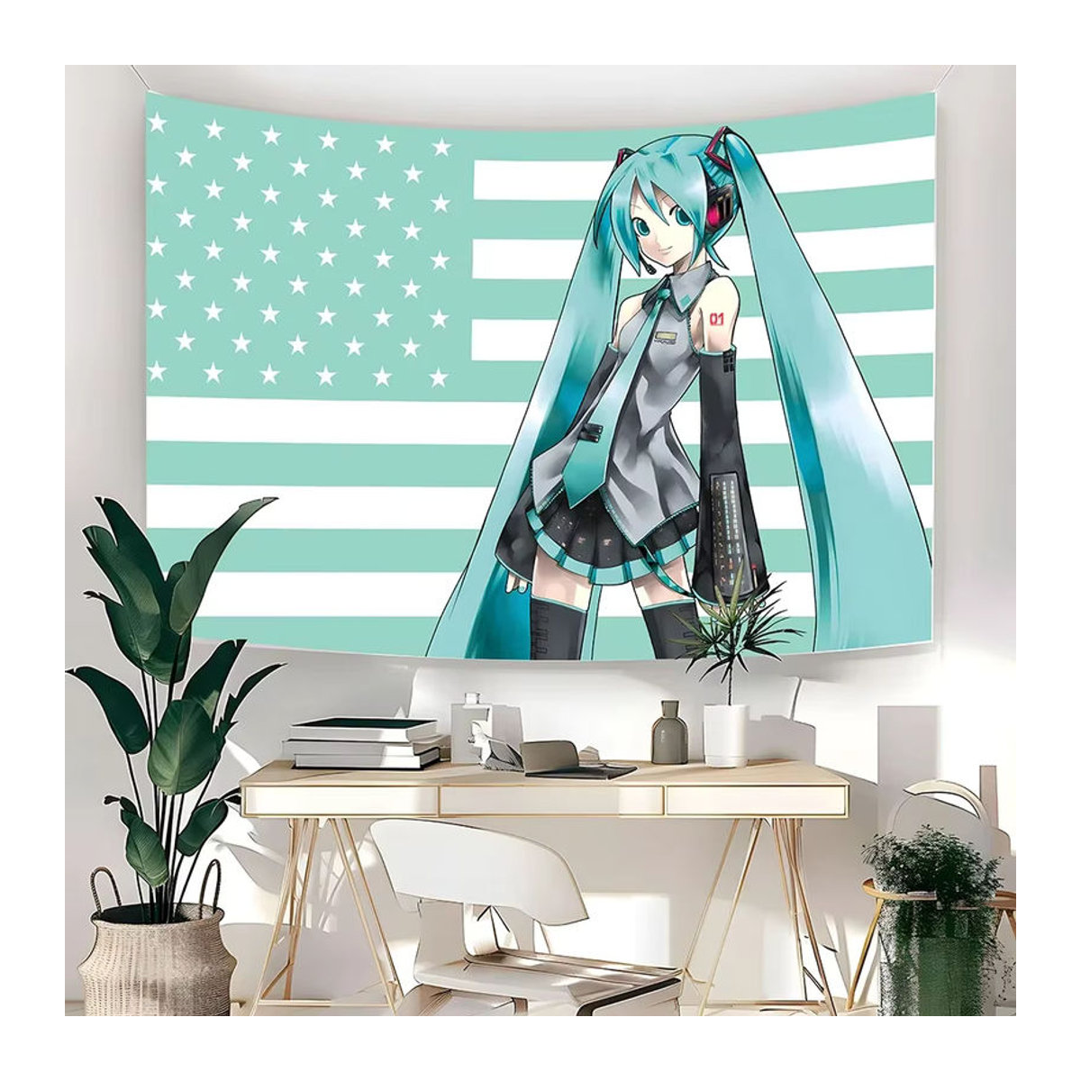 VIKAMA Anime-Style Wandteppich mit Amerikanischer Flagge und Sternen, mehrfarbig, B: 150 cm, H: 100 cm - Bild 2
