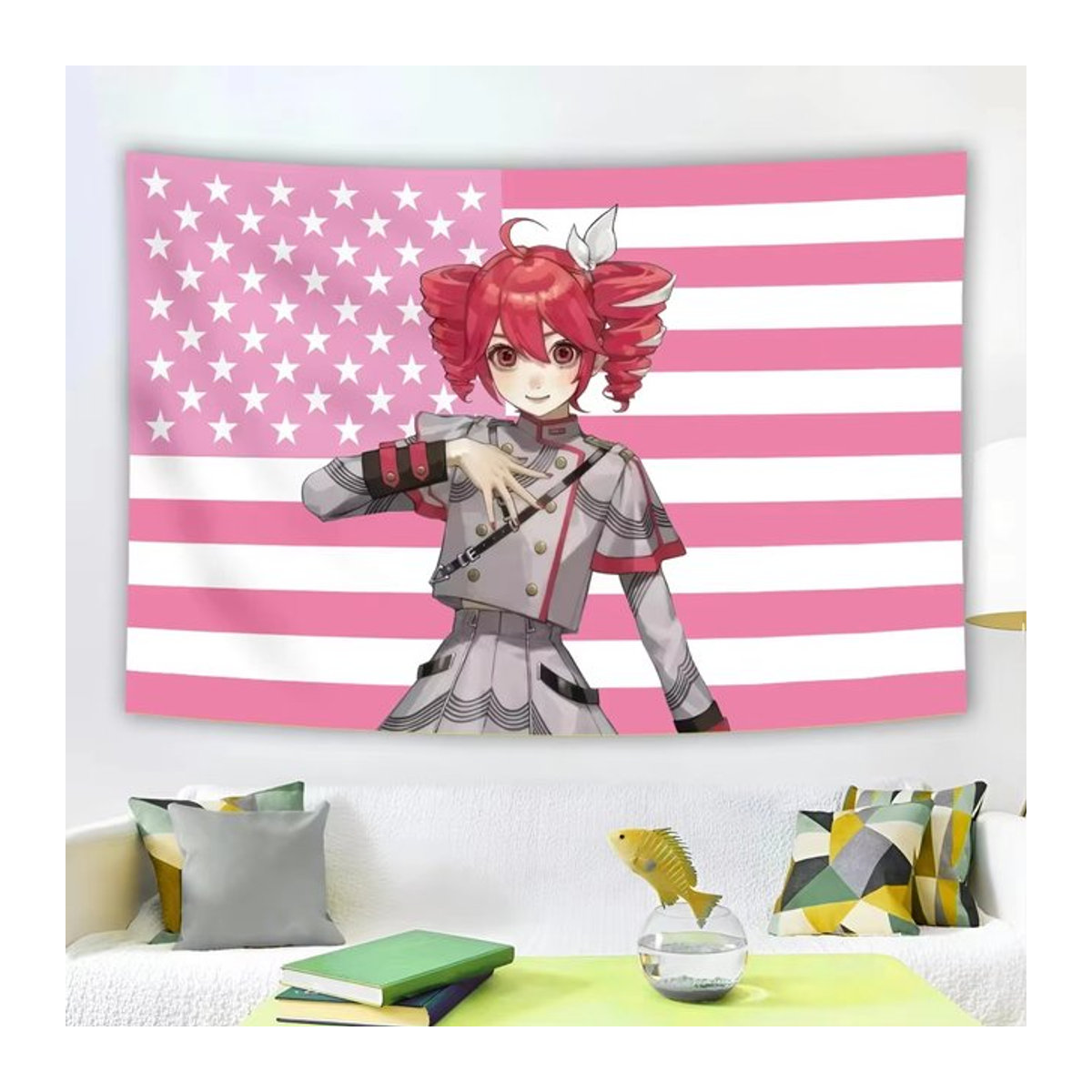 VIKAMA Anime Wandteppich im Militärstil mit amerikanischer Flagge, mehrfarbig, rechteckig - Bild 1