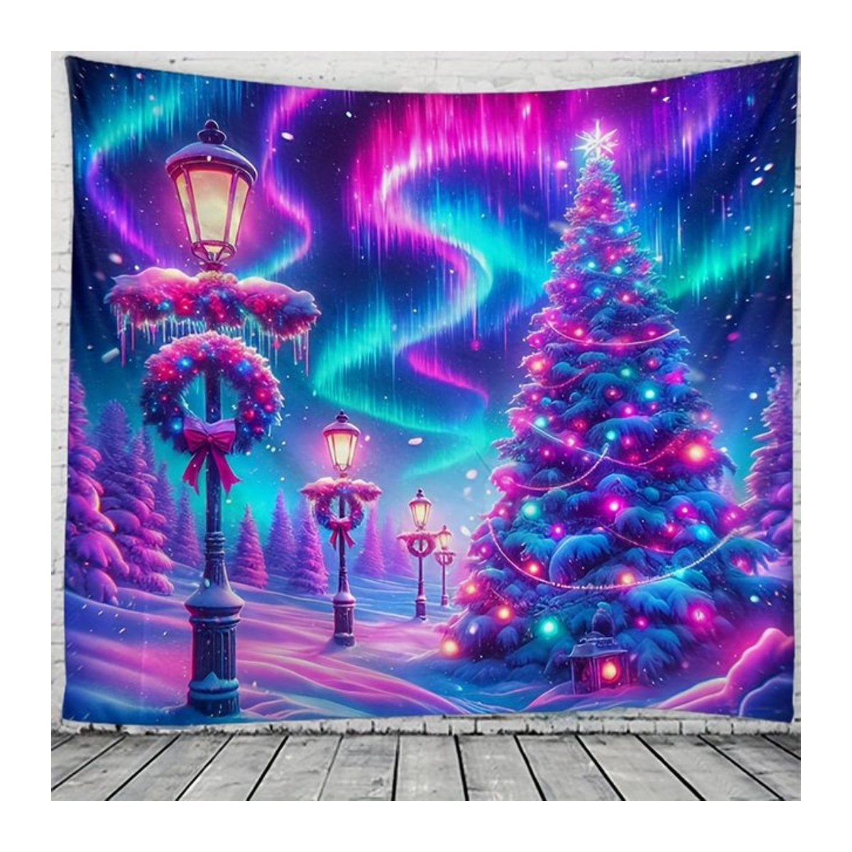 VIKAMA Aurora Weihnachts-Wandteppich mit verschneitem Weihnachtsbaum, mehrfarbig, B/H: 40 x 60 cm - Bild 1